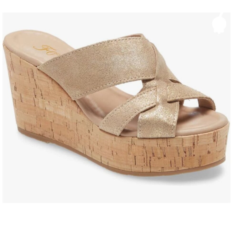 FOWT Gold Cork Wedge Cross Strappy High Platform Open Toe Slip-On Slippers